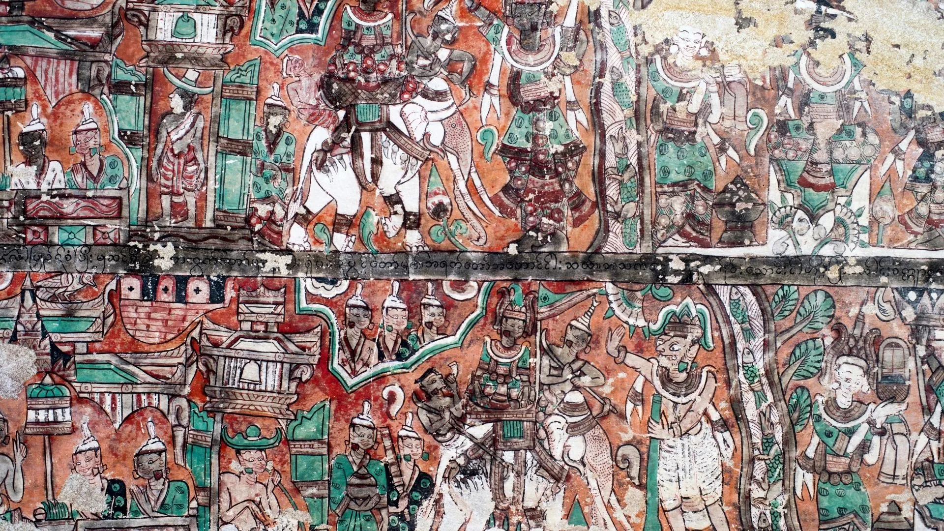 Pinturas en las paredes de la cueva de Powintaung