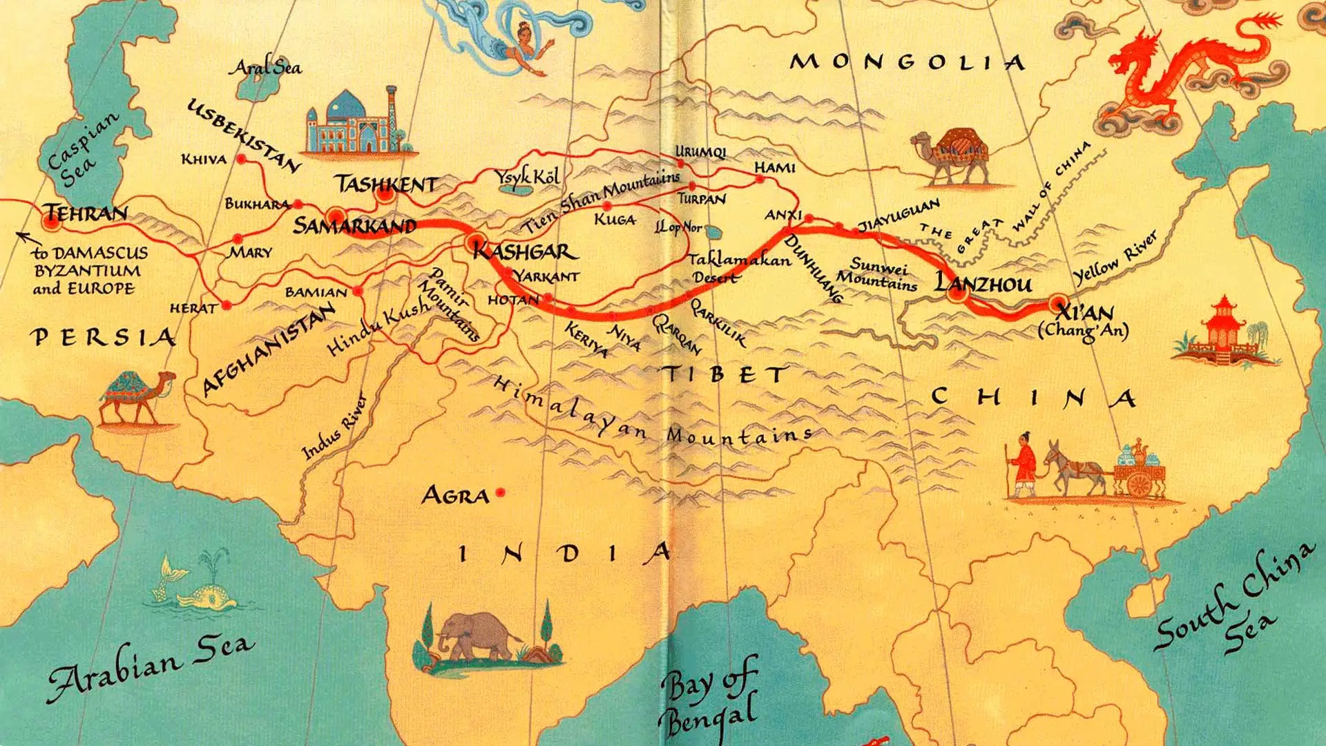 Mapa de la antigua ruta de la seda